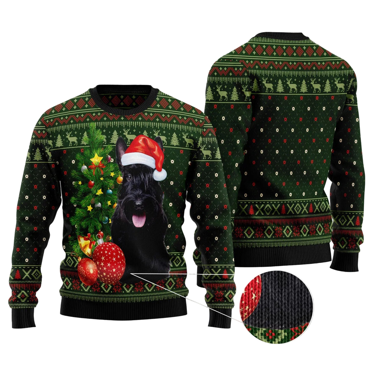 Cute Scottish Terrier Christmas Ugly Christmas Sweater, Festive Scottie Dog Holiday Pullover for Pet Owners