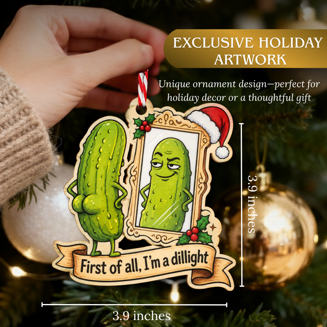 Funny Pickle Ornament, Wooden Christmas Tree Decoration, Holiday Gift for Fans, Christmas Ornament, Xmas Tree Decor
