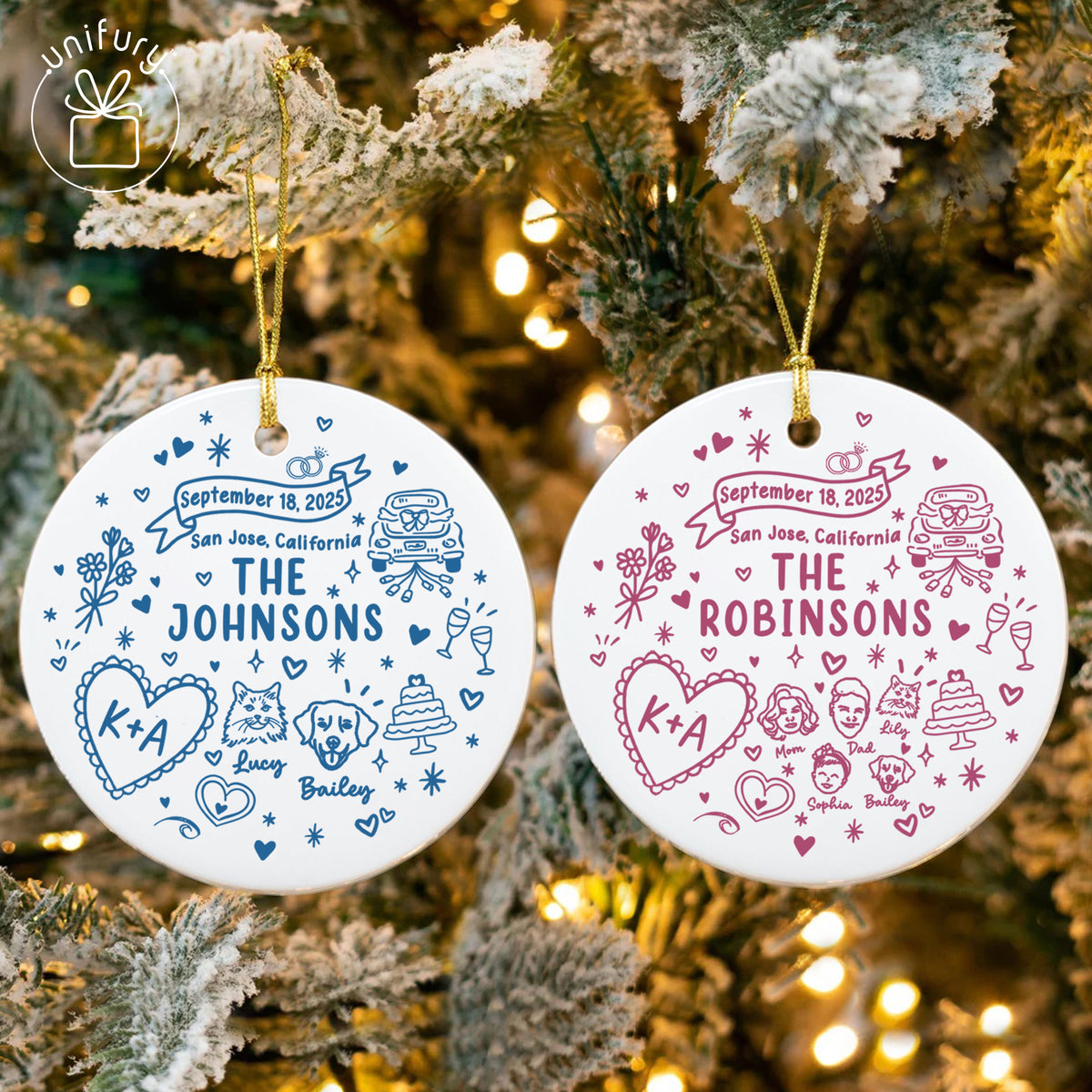 Custom Married Ornament Circle Ceramic Ornament - Married Gifts - Wedding Gifts For Dog Cat Lovers