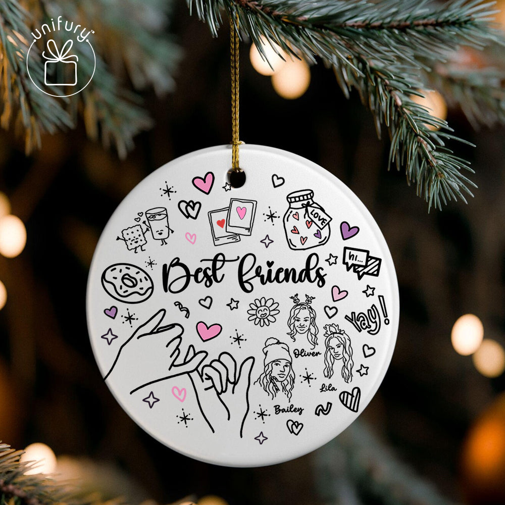 Custom Lineart Drawing Friend Ceramic Ornament - Best Friend Ornament - Christmas Gifts For Friends