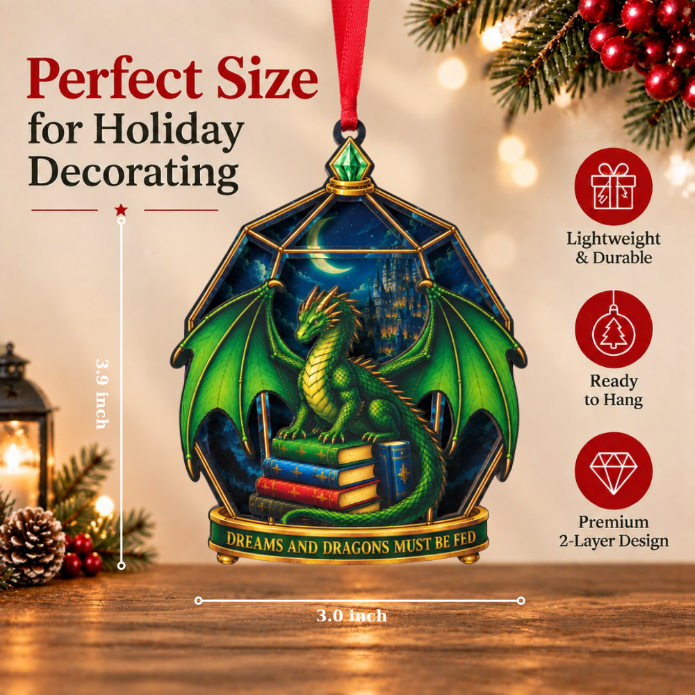Dragon Fantasy Christmas Ornament, Wood & Acrylic Tree Decoration, Gift for Christmas and Holiday Decor Lovers