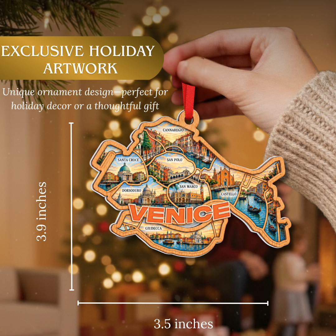 Venice Christmas Ornament, 2 Layer Wood and Acrylic, Christmas Tree Decoration, Travel Souvenir Gift
