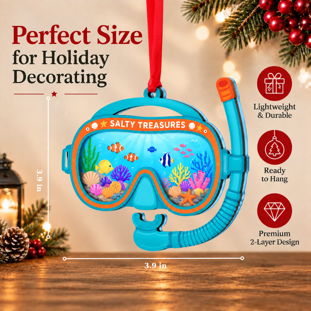 Snorkeling Christmas Ornament for Tree, Wood & Acrylic Hanging Decor, Xmas Gift for Collectors & Holiday Decor Lovers
