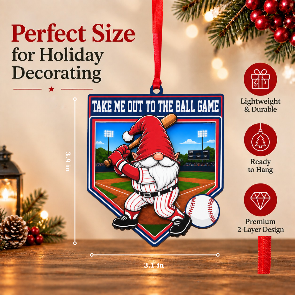 Baseball Christmas Ornament, Wood & Acrylic Christmas Tree Decoration, Holiday Gift for Players and Friends