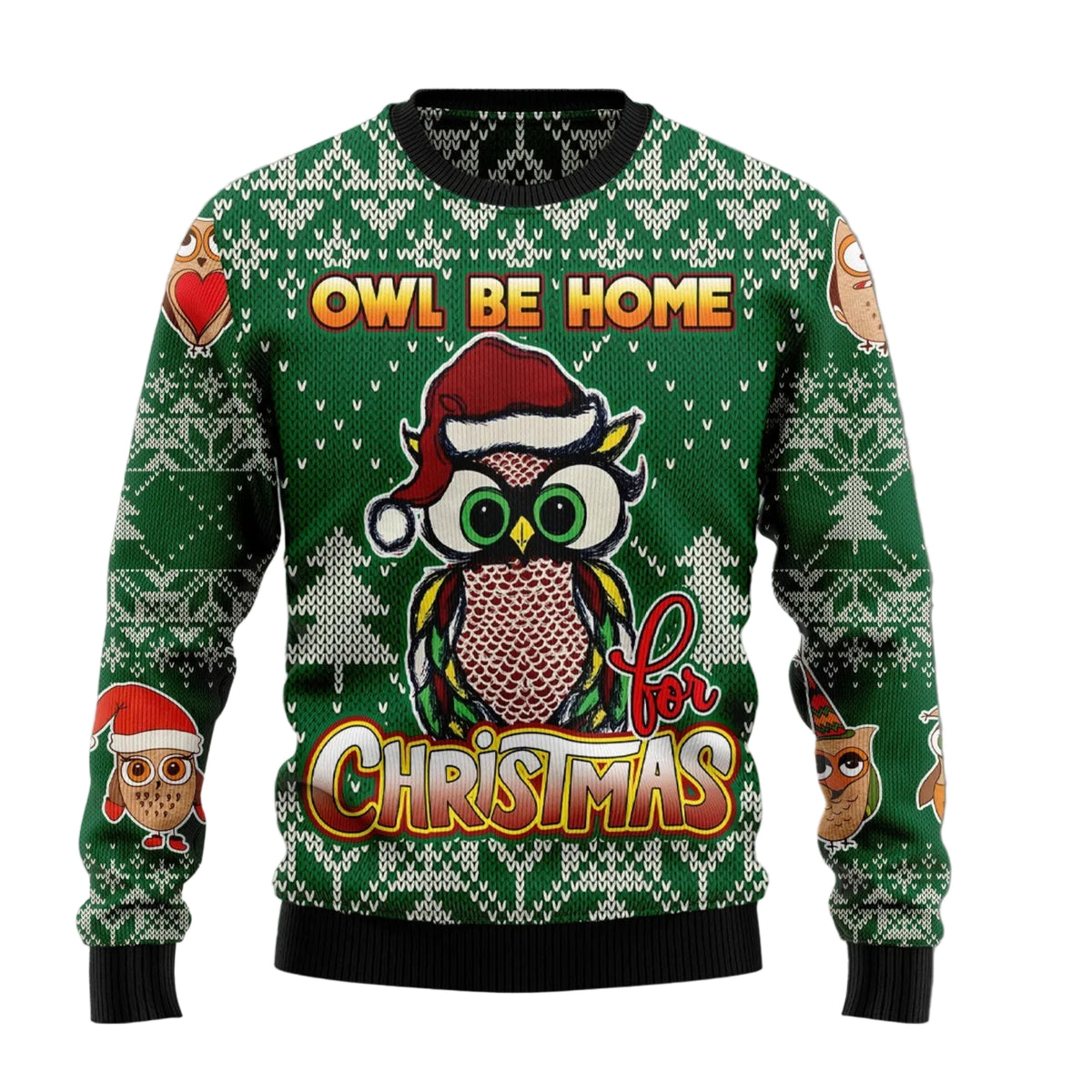 Owl Be Home for Christmas Ugly Christmas Sweater, Holiday Party Pullover for Men and Women, Gift for Owl Lovers