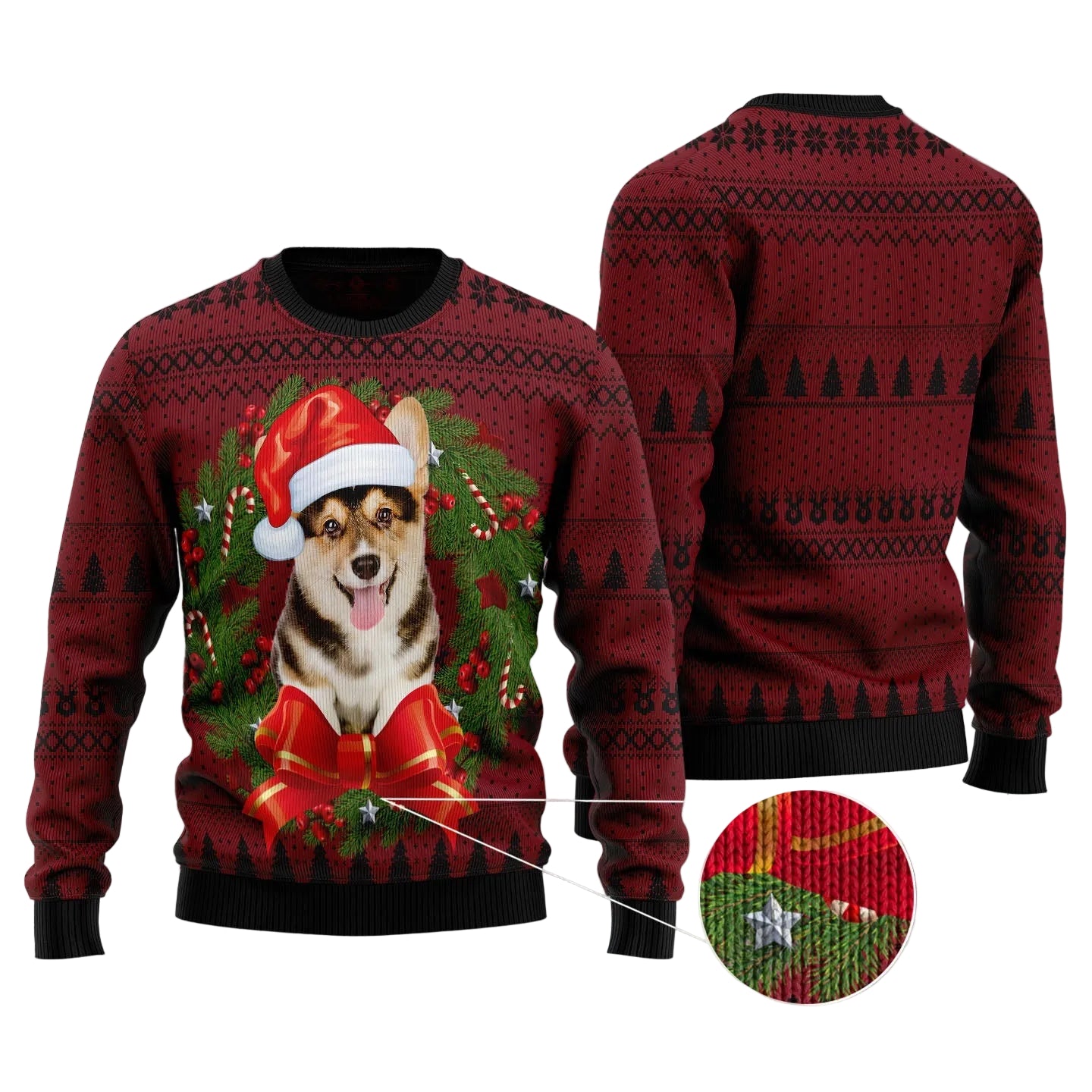 Corgi Christmas Wreath Ugly Christmas Sweater for Men and Women, Xmas Party Outfit, Gift for Corgi Dog Lovers