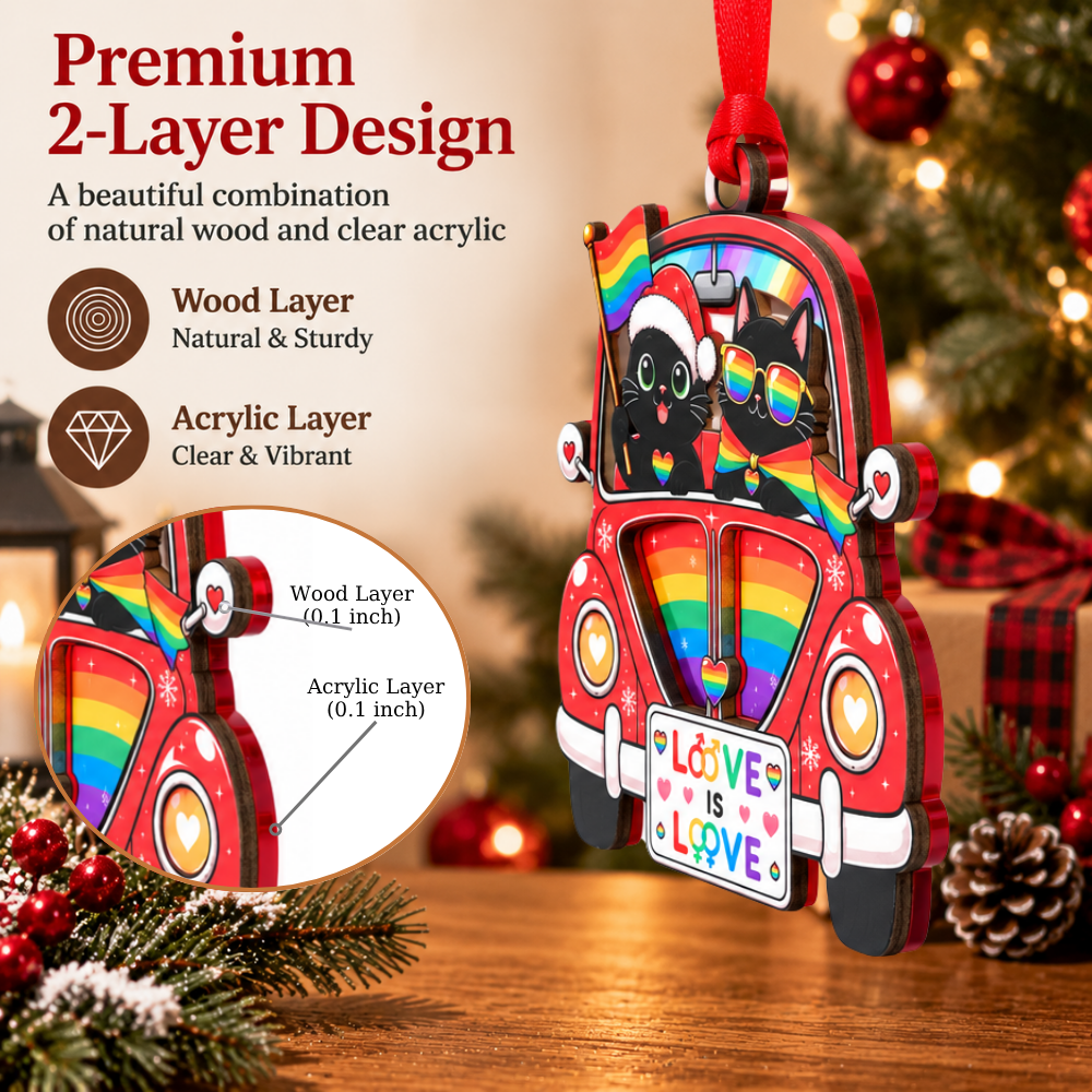LGBTQ Pride Christmas Ornament, Wood & Acrylic Christmas Tree Decoration, Holiday Gift for Pride Celebrations