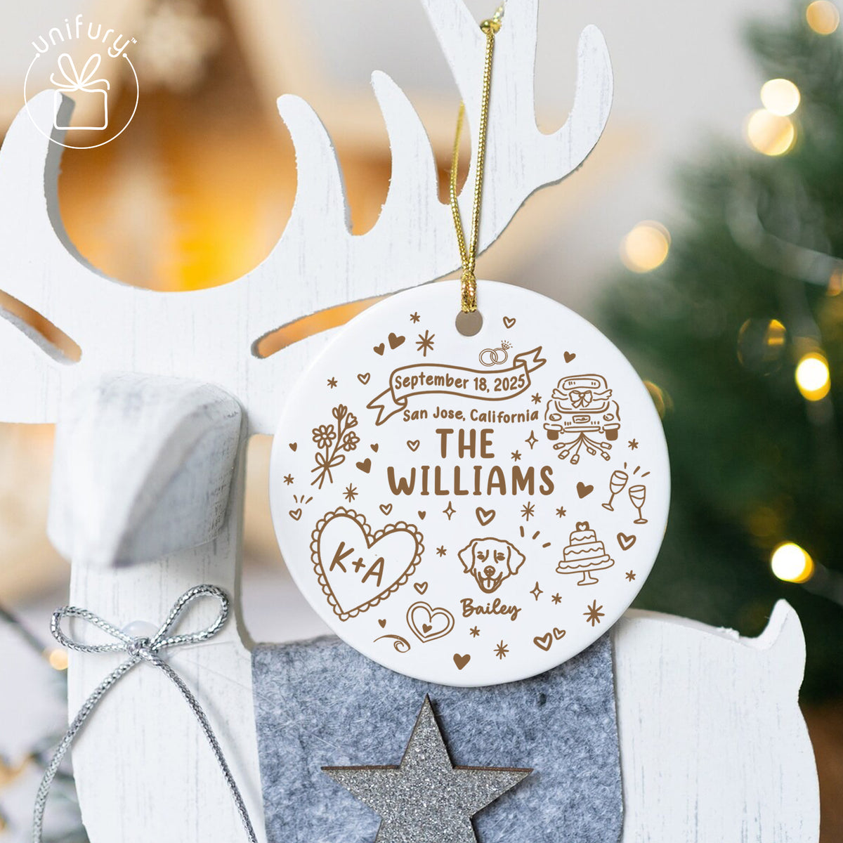 Custom Married Ornament Circle Ceramic Ornament - Married Gifts - Wedding Gifts For Dog Cat Lovers