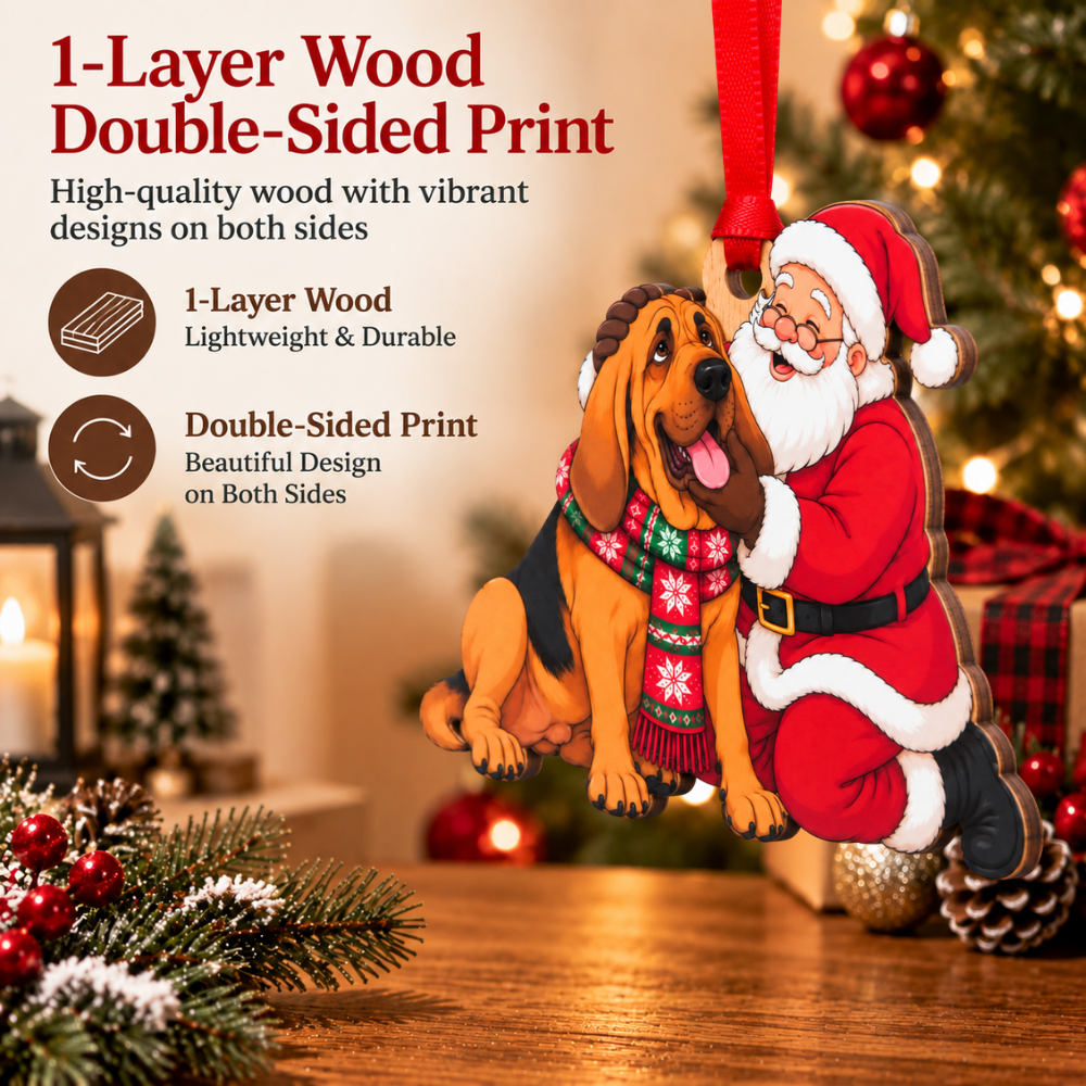 Bloodhound Christmas Ornament, Wood Christmas Tree Decoration, Holiday Gift for Collectors & Holiday Decor Lovers