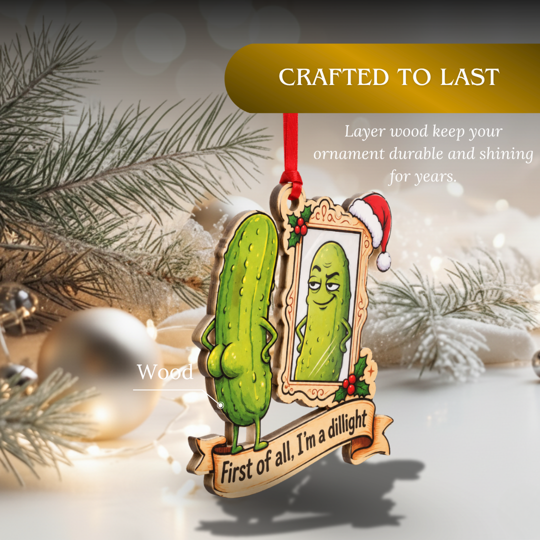 Funny Pickle Ornament, Wooden Christmas Tree Decoration, Holiday Gift for Fans, Christmas Ornament, Xmas Tree Decor