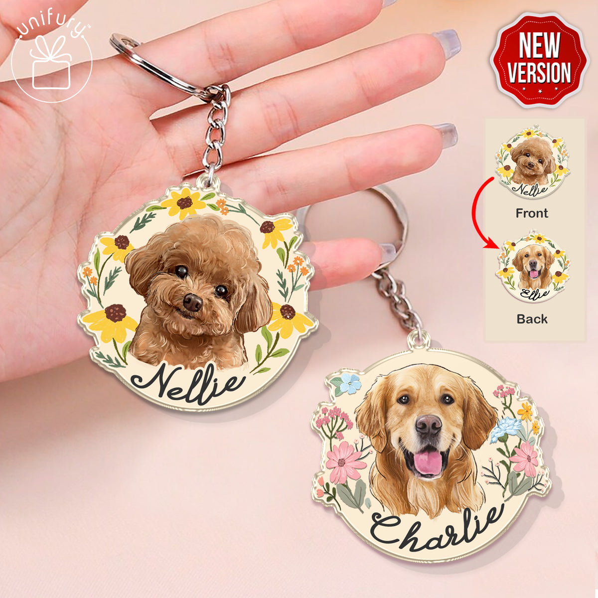 Dog Portrait Flower Custom Shape Acrylic Keychain