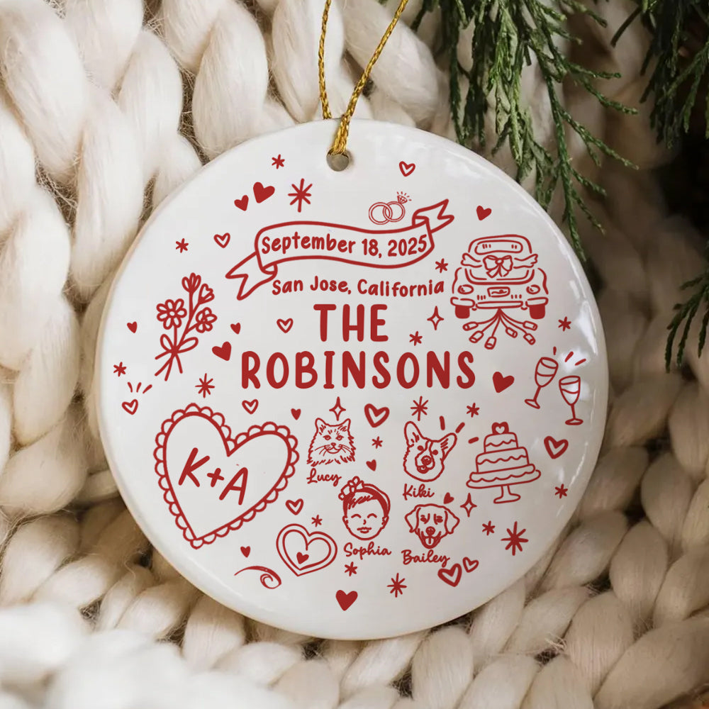 Custom Married Ornament Circle Ceramic Ornament - Married Gifts - Wedding Gifts For Dog Cat Lovers