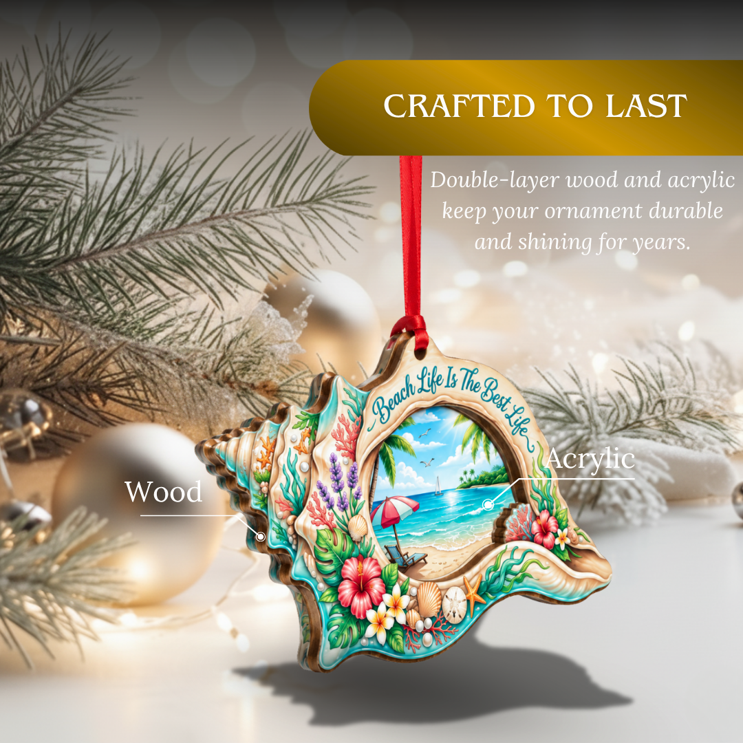 Beach Christmas Ornaments, 2 Layer Wood and Acrylic, Christmas Tree Decoration, Holiday Gift, Xmas Tree Decor