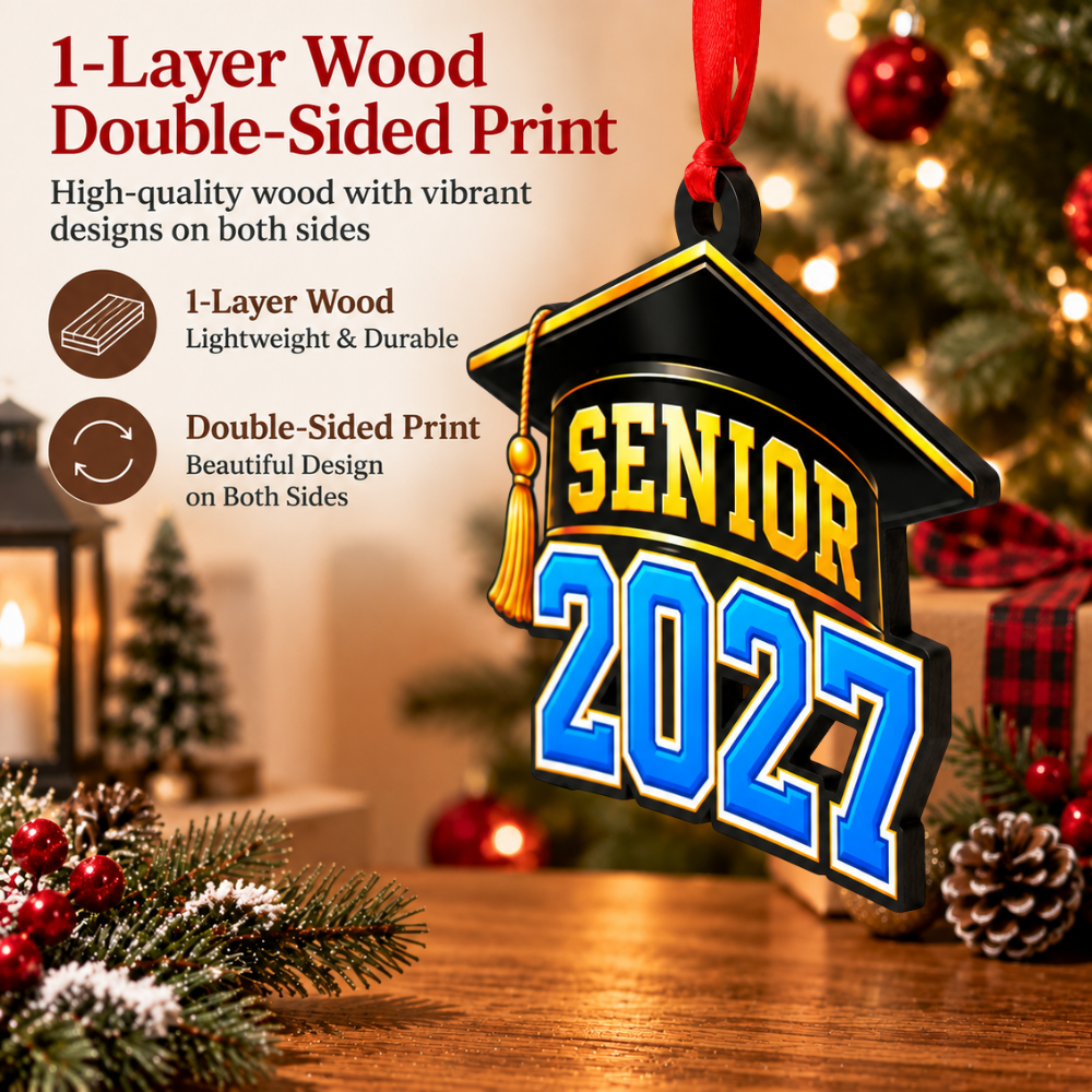 Senior 2027 Christmas Ornament, Wood Christmas Tree Decoration, Holiday Gift for Collectors & Holiday Decor Lovers