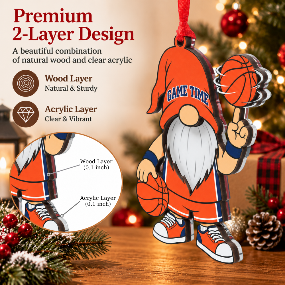 Basketball Christmas Ornament, Wood & Acrylic Christmas Tree Decoration, Holiday Gift for Basketball Lovers