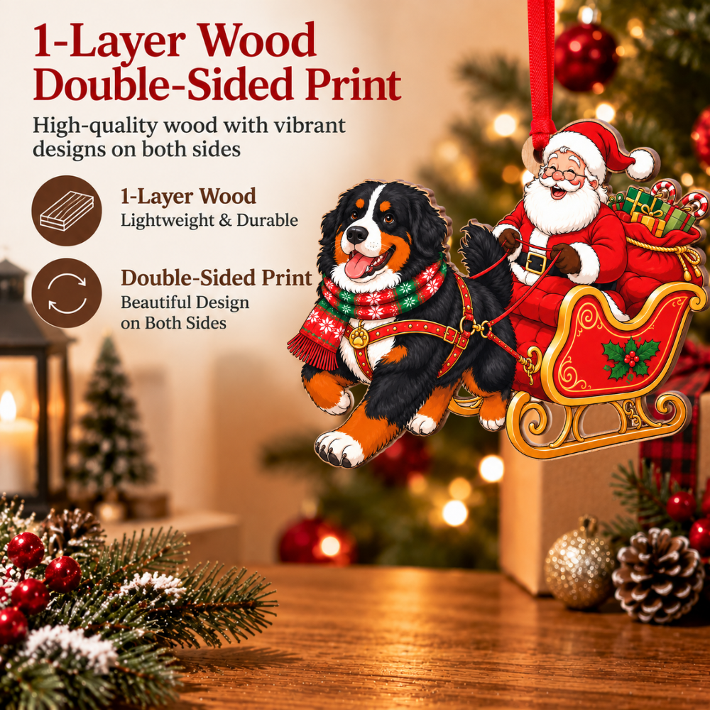 Bernese Mountain Dog Christmas Ornament for Tree, Wood Hanging Decor, Xmas Gift for Collectors & Holiday Decor Lovers