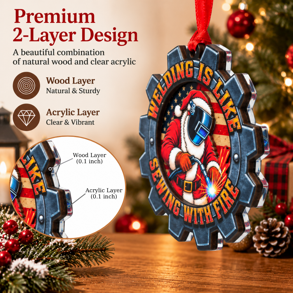 Welder Welding Christmas Ornament, Wood & Acrylic Tree Decoration, Gift for Christmas and Holiday Decor Lovers