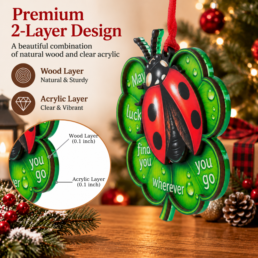 Ladybug Lucky Christmas Ornament for Tree, Wood & Acrylic Hanging Decor, Xmas Gift for Nature Lovers And Holiday Decor