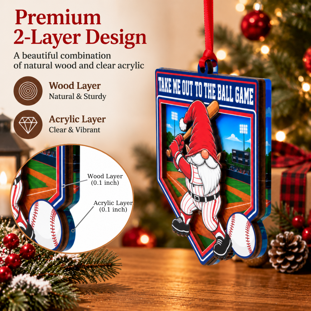 Baseball Christmas Ornament, Wood & Acrylic Christmas Tree Decoration, Holiday Gift for Players and Friends