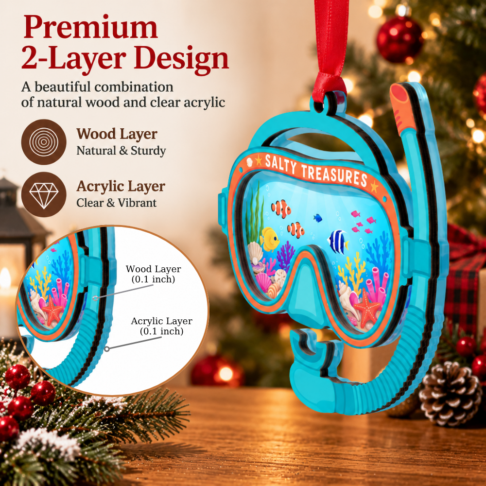 Snorkeling Christmas Ornament for Tree, Wood & Acrylic Hanging Decor, Xmas Gift for Collectors & Holiday Decor Lovers