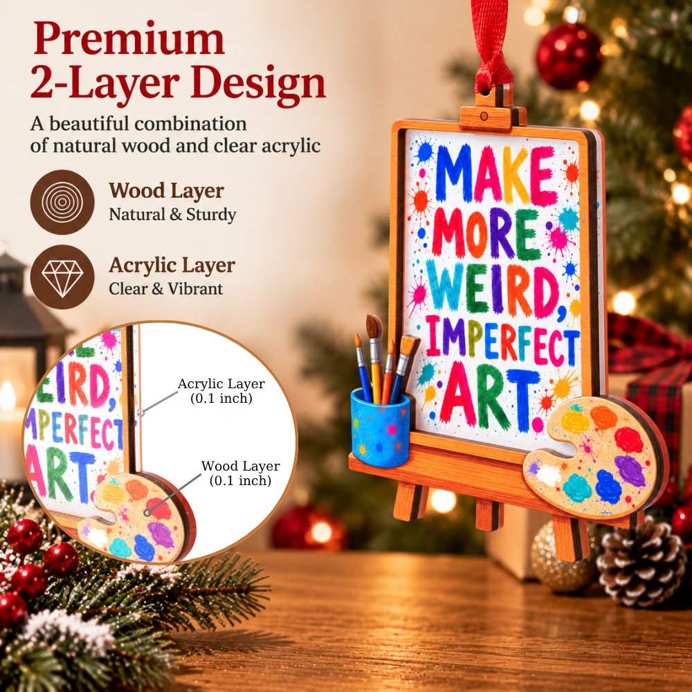 Artist Painting Christmas Ornament, Wood & Acrylic Christmas Tree Decoration, Holiday Gift for Artists