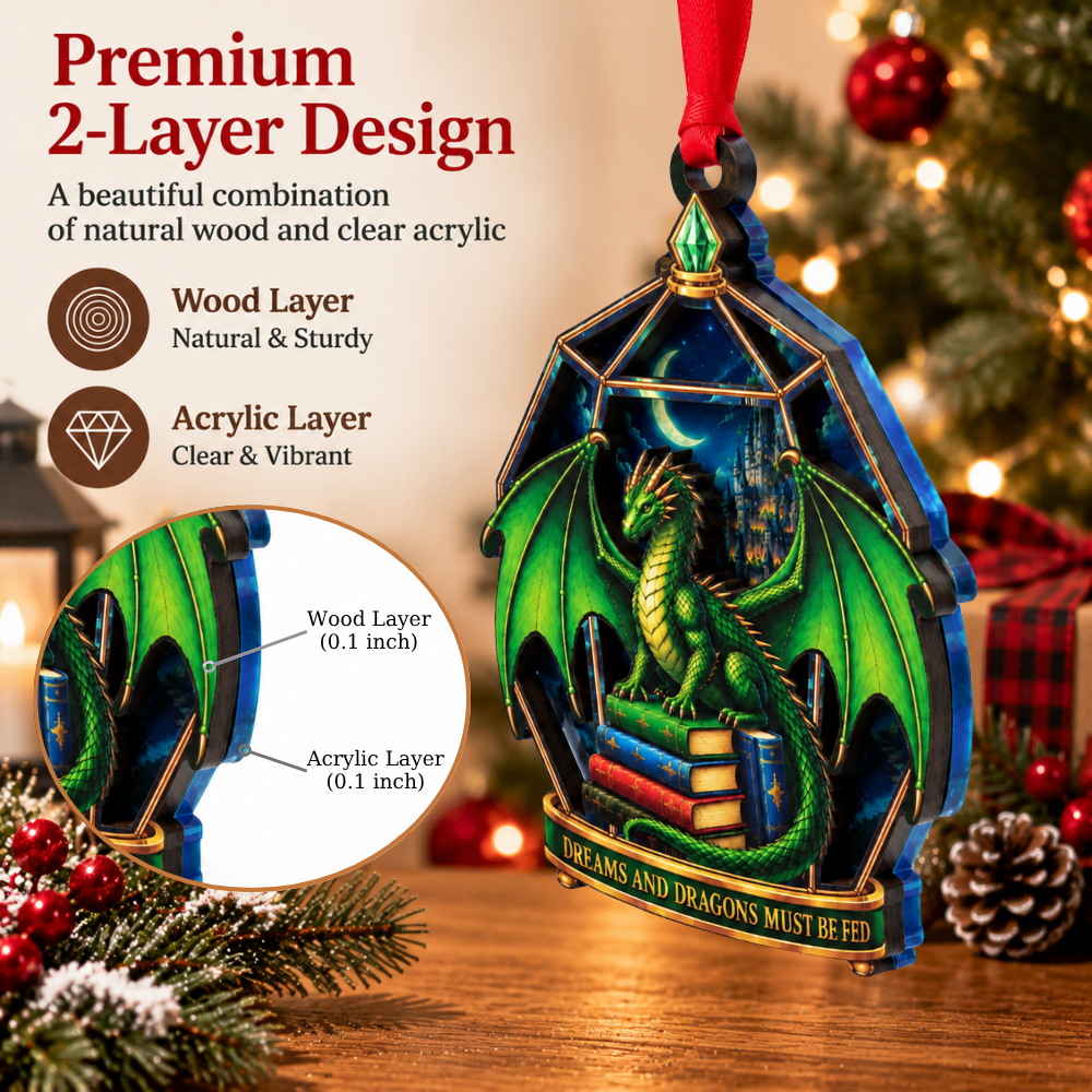 Dragon Fantasy Christmas Ornament, Wood & Acrylic Tree Decoration, Gift for Christmas and Holiday Decor Lovers