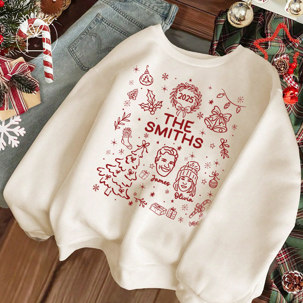Custom Lineart Doodle Drawing Family Sweatshirt - Sweatshirt For Family - Christmas Gifts For Family