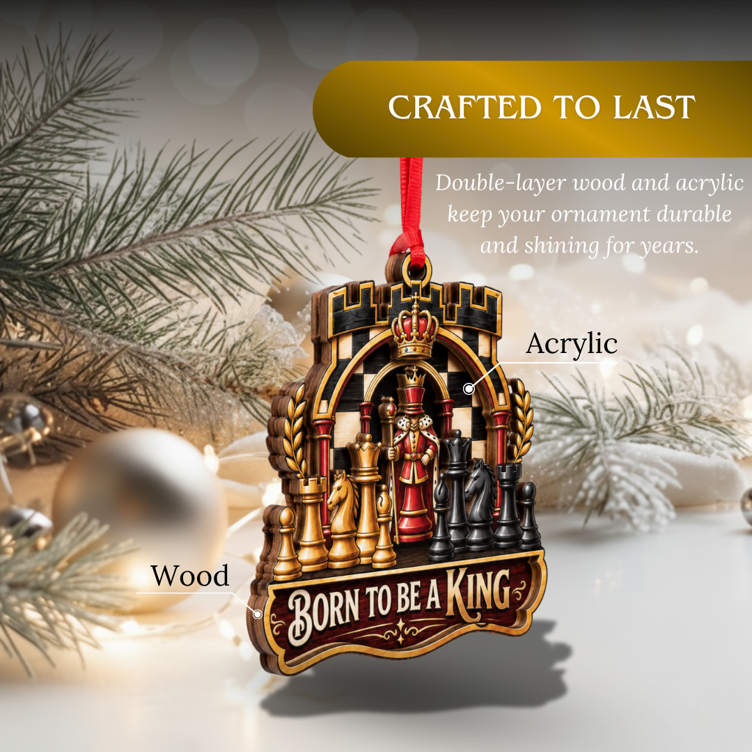 Chess Ornament, 2 Layer Wood and Acrylic, Christmas Tree Decoration, Holiday Gift, Christmas Ornament