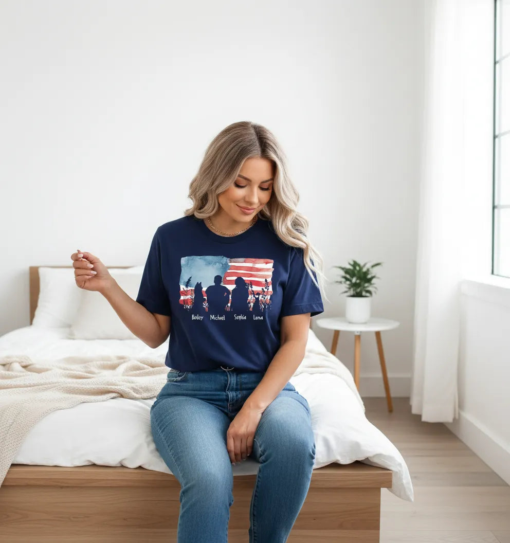 Custom Family Pet American Flag Premium T-shirt - Independence Day Gifts - Comfort Colors 1717 T-shirt