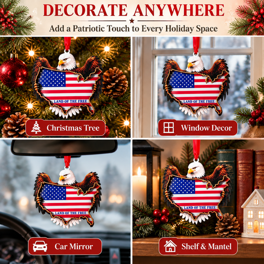 American Flag Christmas Ornament for Tree, Wood & Acrylic Hanging Decor, Xmas Gift for Collectors & Holiday Decor Lovers