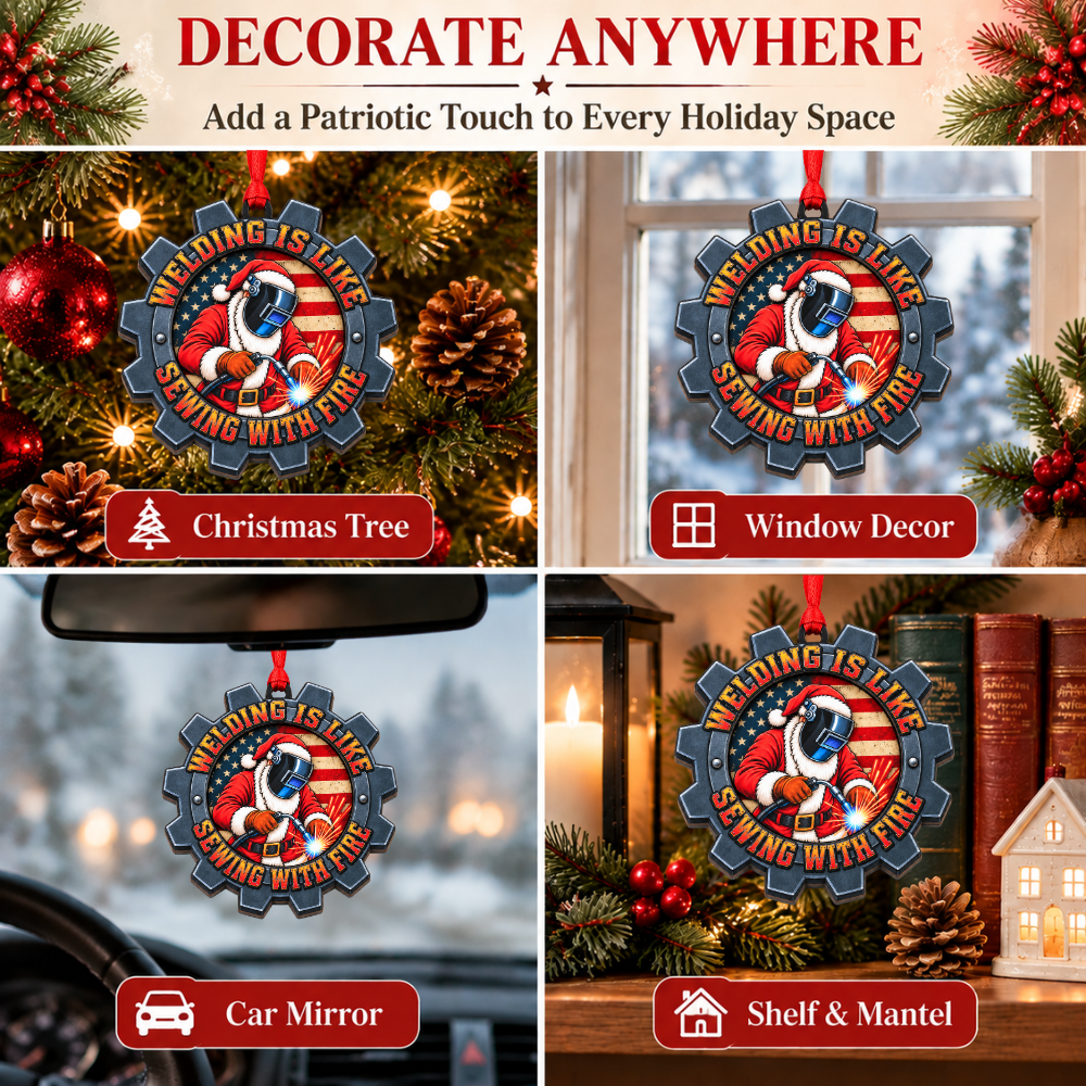 Welder Welding Christmas Ornament, Wood & Acrylic Tree Decoration, Gift for Christmas and Holiday Decor Lovers
