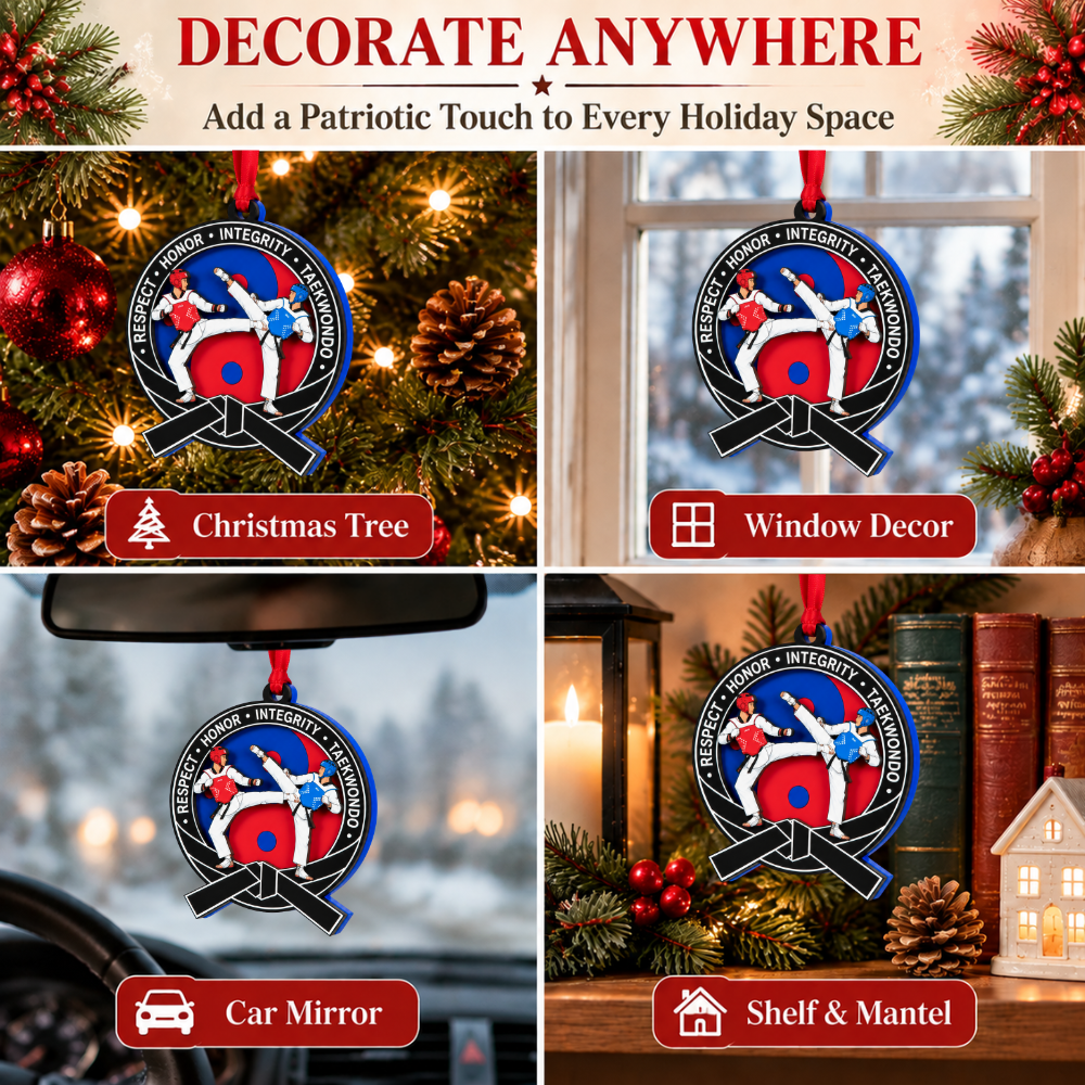 Taekwondo Christmas Ornament, Wood & Acrylic Christmas Tree Decoration, Holiday Gift for Students and Friends