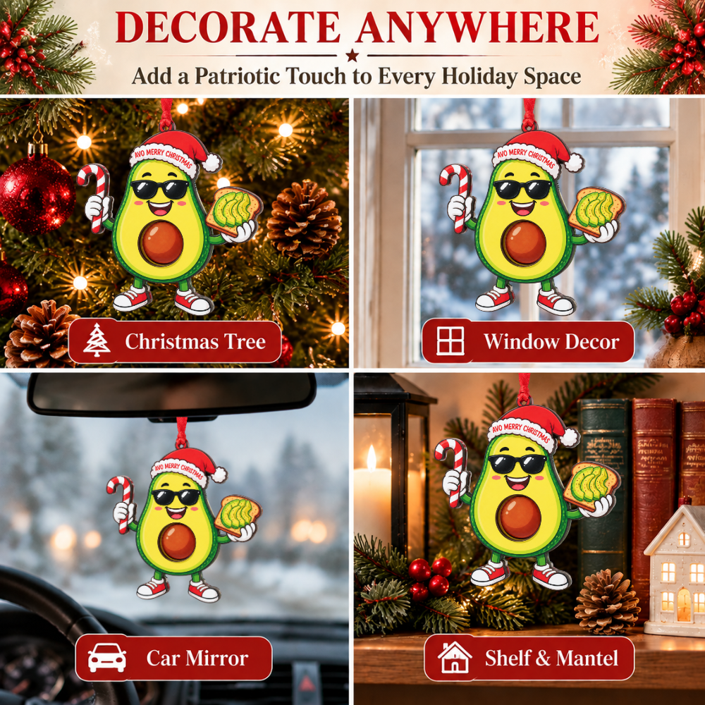 Avocado Christmas Ornament, Wood & Acrylic Christmas Tree Decoration, Holiday Gift for Friends and Friends