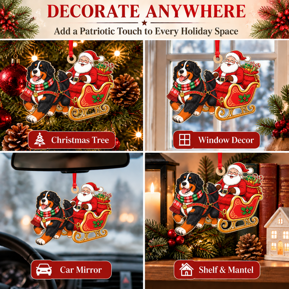Bernese Mountain Dog Christmas Ornament for Tree, Wood Hanging Decor, Xmas Gift for Collectors & Holiday Decor Lovers