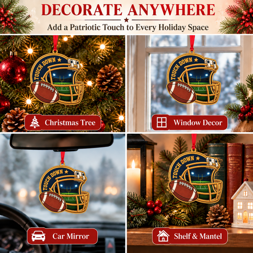 Football Christmas Ornament for Tree, Wood & Acrylic Hanging Decor, Xmas Gift for Collectors & Holiday Decor Lovers