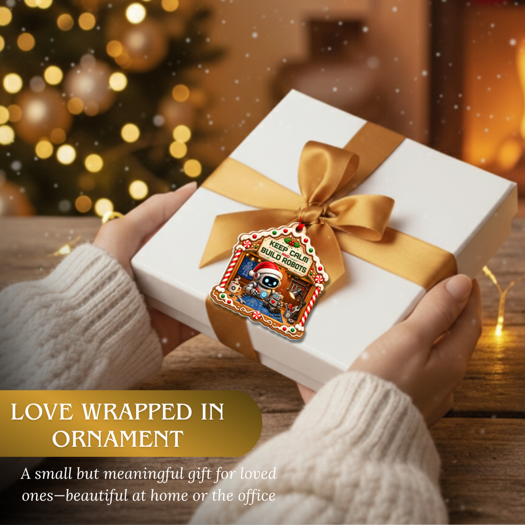 Robot Ornament, 2 Layer Wood and Acrylic, Christmas Tree Decoration, Holiday Gift, Christmas Ornament