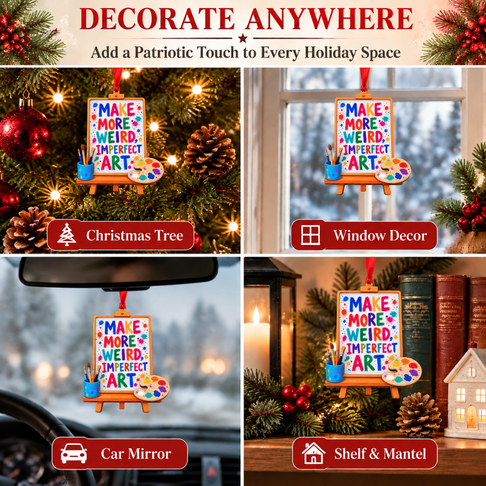 Artist Painting Christmas Ornament, Wood & Acrylic Christmas Tree Decoration, Holiday Gift for Artists