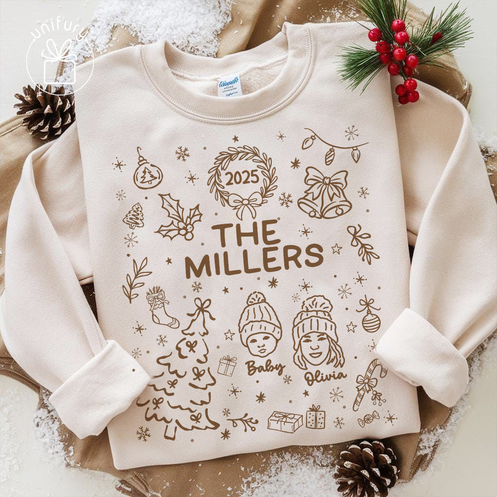 Custom Lineart Doodle Drawing Family Sweatshirt - Sweatshirt For Family - Christmas Gifts For Family