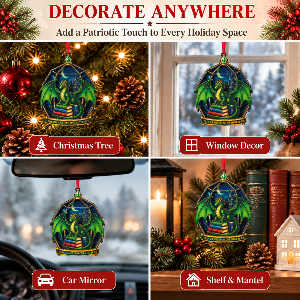 Dragon Fantasy Christmas Ornament, Wood & Acrylic Tree Decoration, Gift for Christmas and Holiday Decor Lovers
