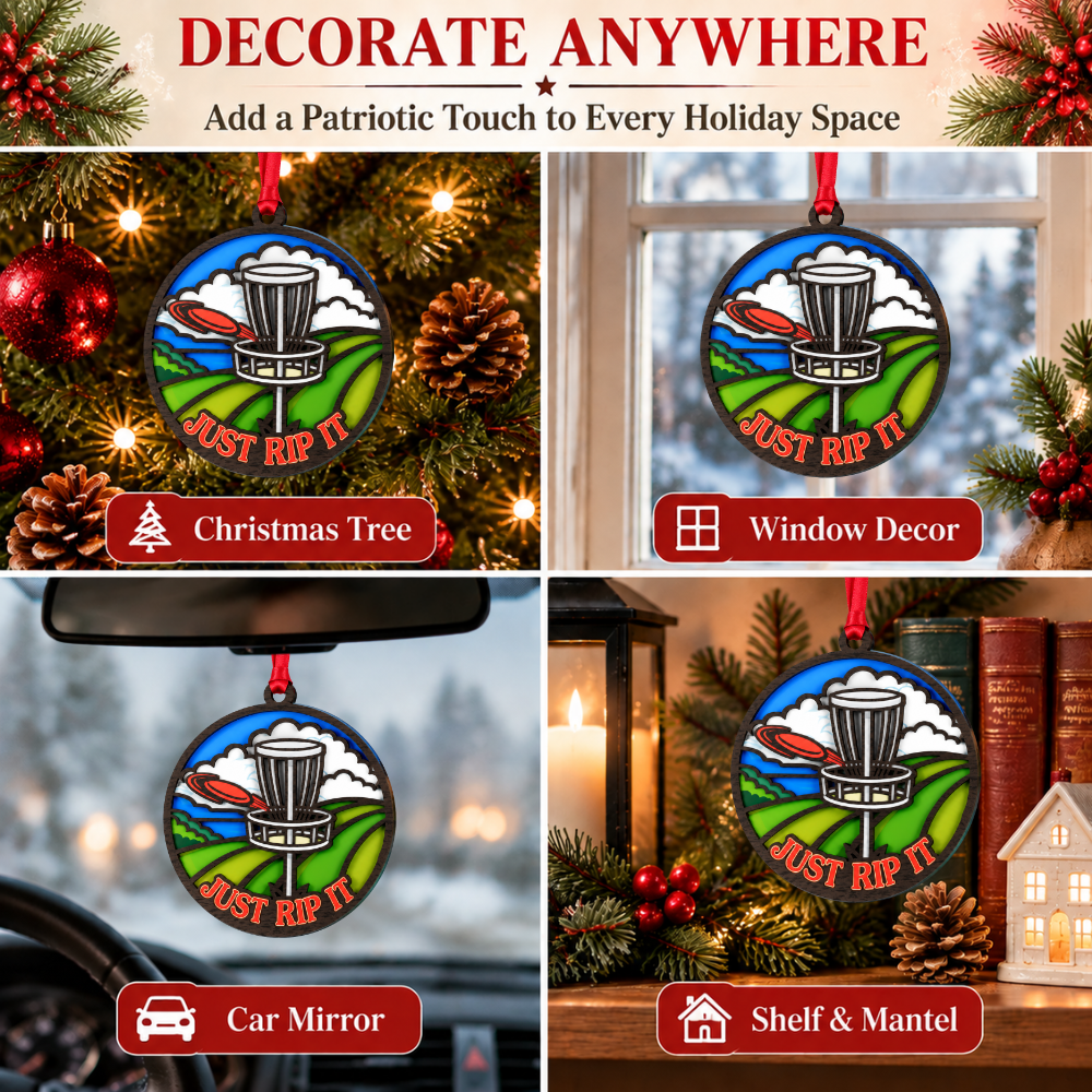 Disc Golf Christmas Ornament, Wood & Acrylic Christmas Tree Decoration, Holiday Gift for Disc Golfers And Sports Lovers