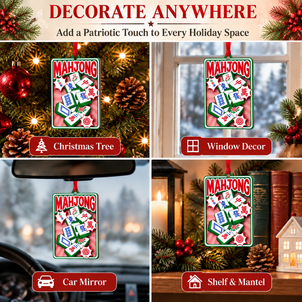 Mahjong Christmas Ornament, Wood & Acrylic Christmas Tree Decoration, Holiday Gift for Collectors & Holiday Decor Lovers