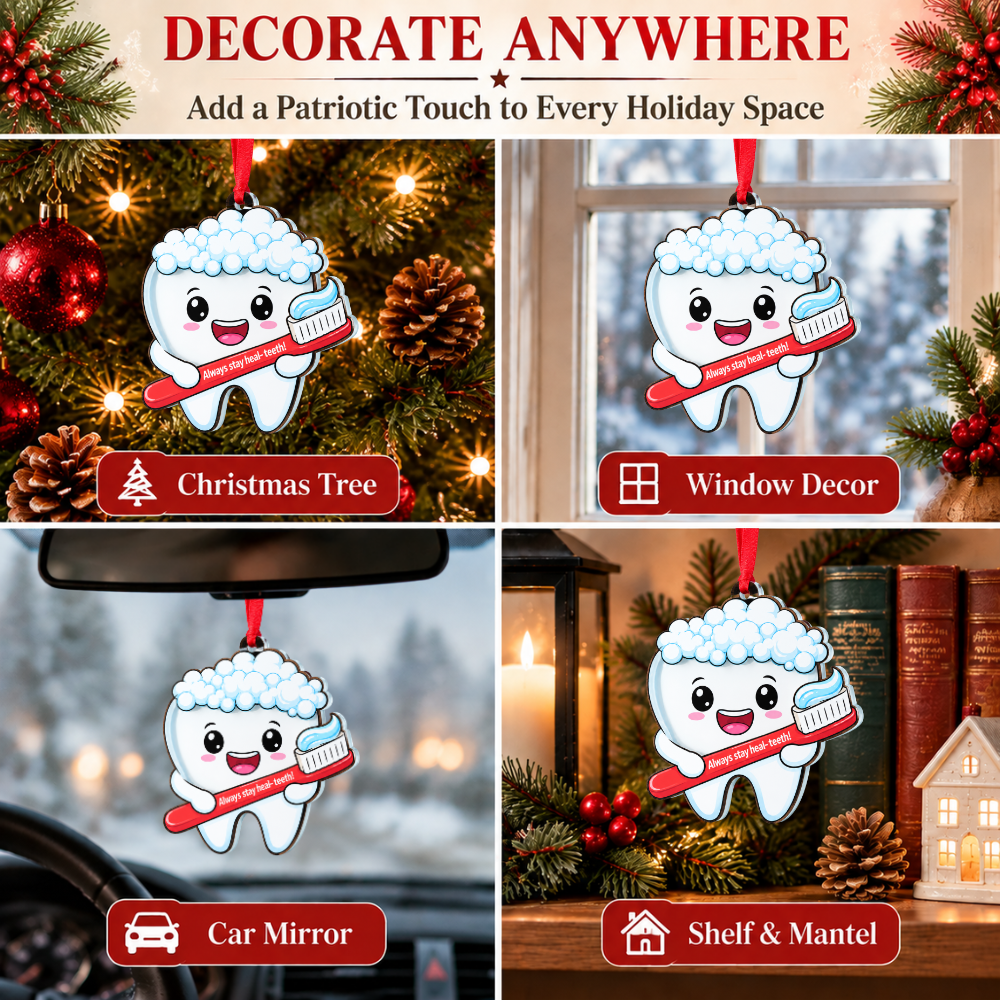 Tooth Dental Christmas Ornament, Wood & Acrylic Christmas Tree Decoration, Holiday Gift for Dentists