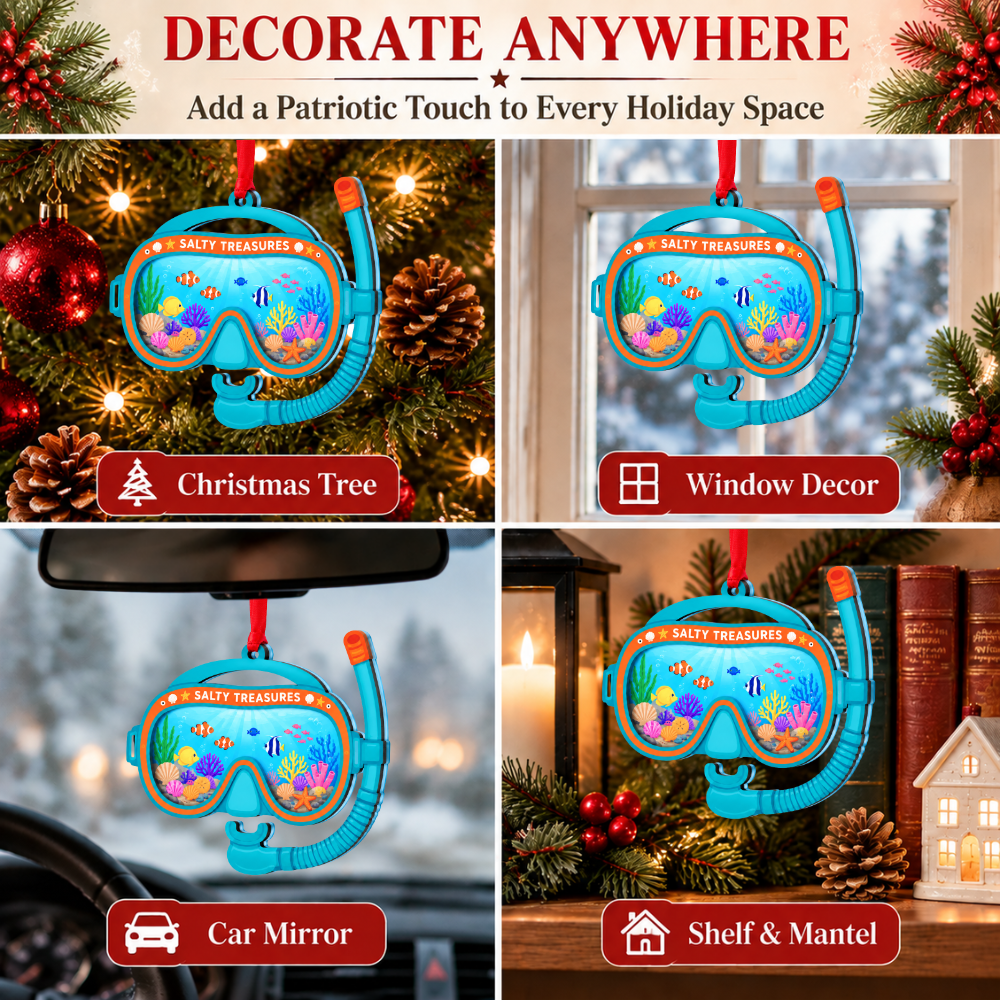 Snorkeling Christmas Ornament for Tree, Wood & Acrylic Hanging Decor, Xmas Gift for Collectors & Holiday Decor Lovers