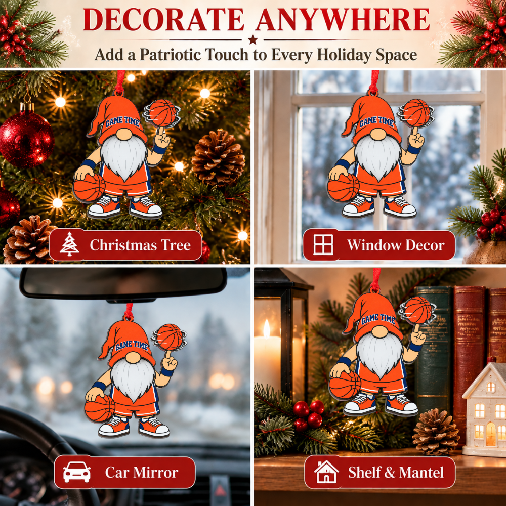 Basketball Christmas Ornament, Wood & Acrylic Christmas Tree Decoration, Holiday Gift for Basketball Lovers