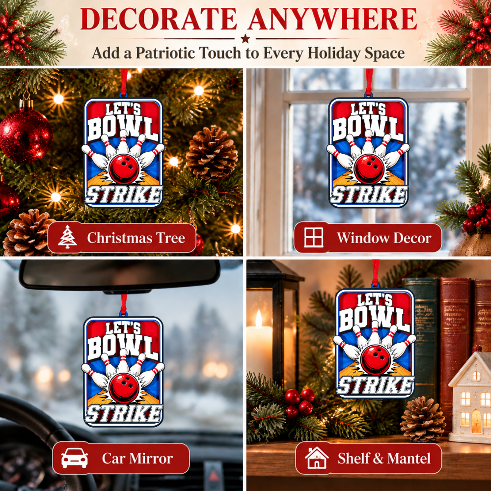 Bowling Christmas Ornament, Wood & Acrylic Christmas Tree Decoration, Holiday Gift for Collectors & Holiday Decor Lovers