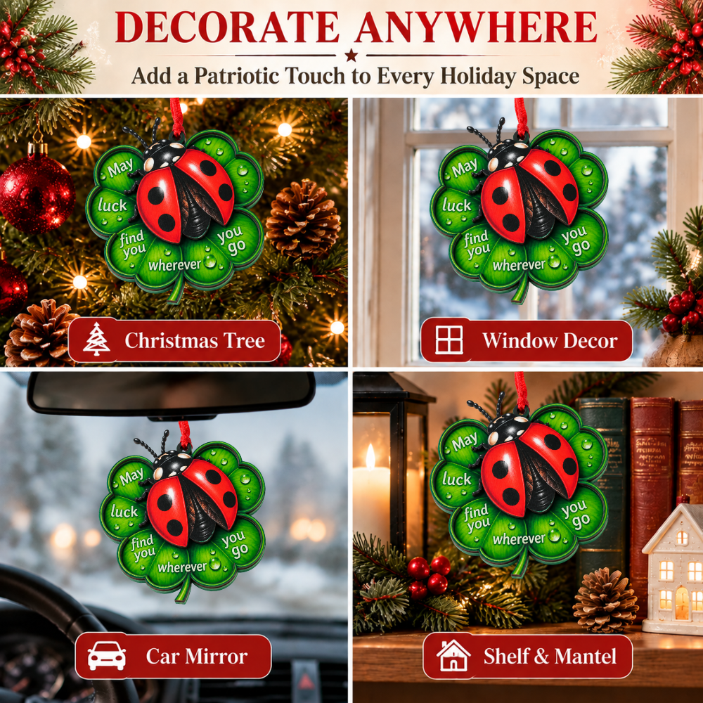 Ladybug Lucky Christmas Ornament for Tree, Wood & Acrylic Hanging Decor, Xmas Gift for Nature Lovers And Holiday Decor