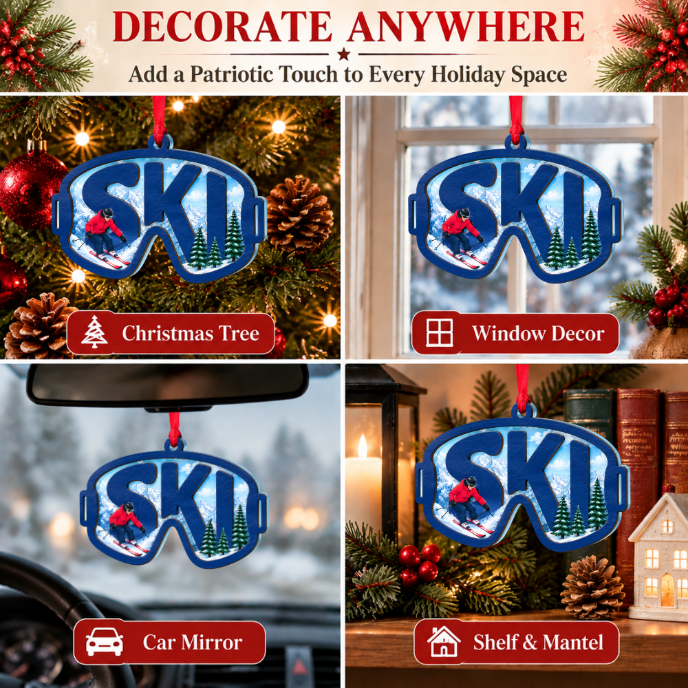 Skiing Christmas Ornament, Wood & Acrylic Christmas Tree Decoration, Holiday Gift for Ski Lovers And Winter Decor