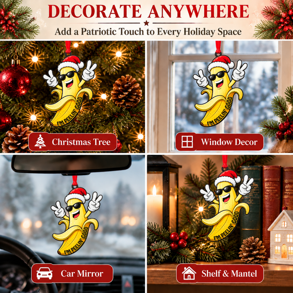 Funny Banana Christmas Ornament, Wood Christmas Tree Decoration, Holiday Gift for Collectors & Holiday Decor Lovers