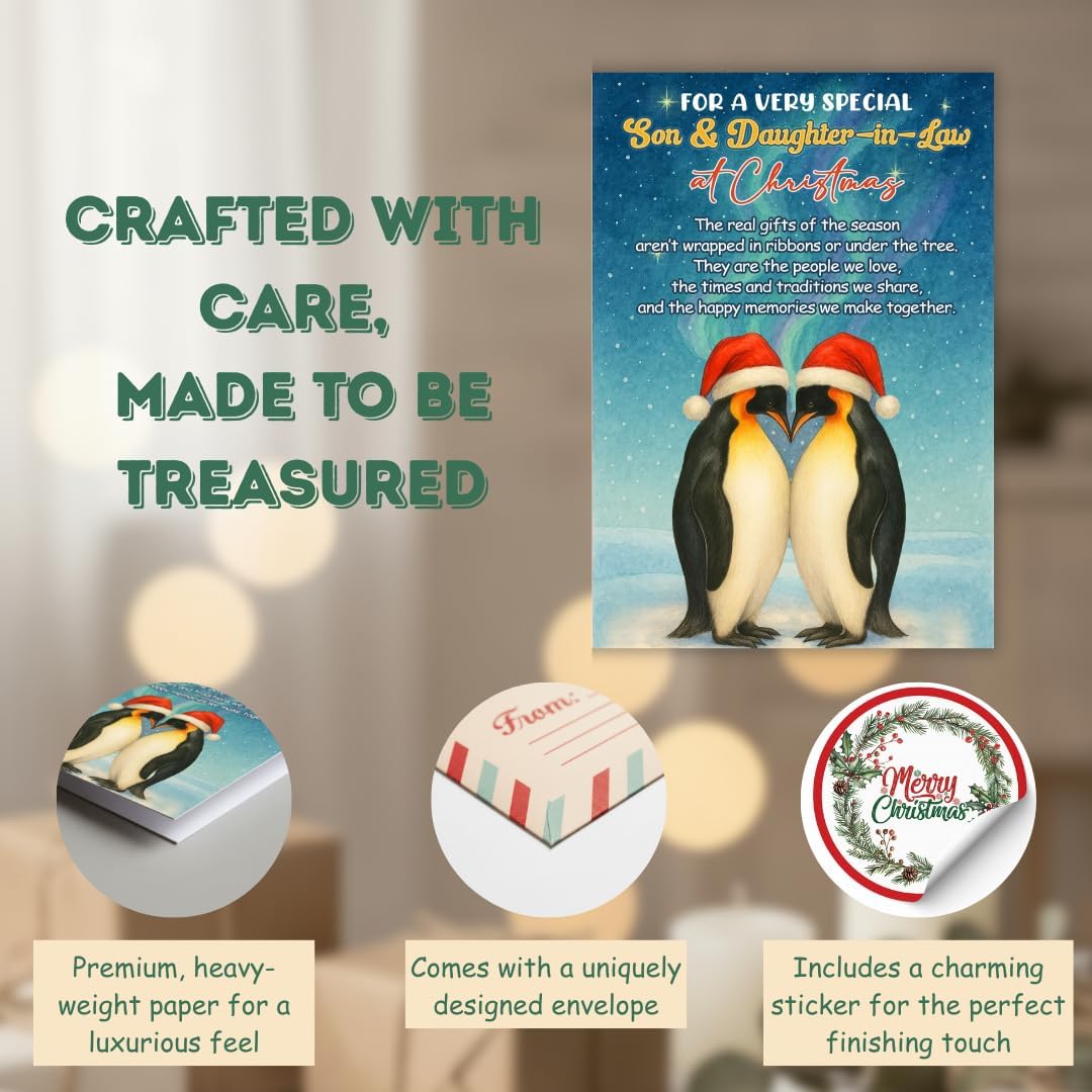 Christmas Card for Son and Daughter-in-Law with Premium Envelope – Elegant Holiday Greeting Featuring a Heartfelt Message