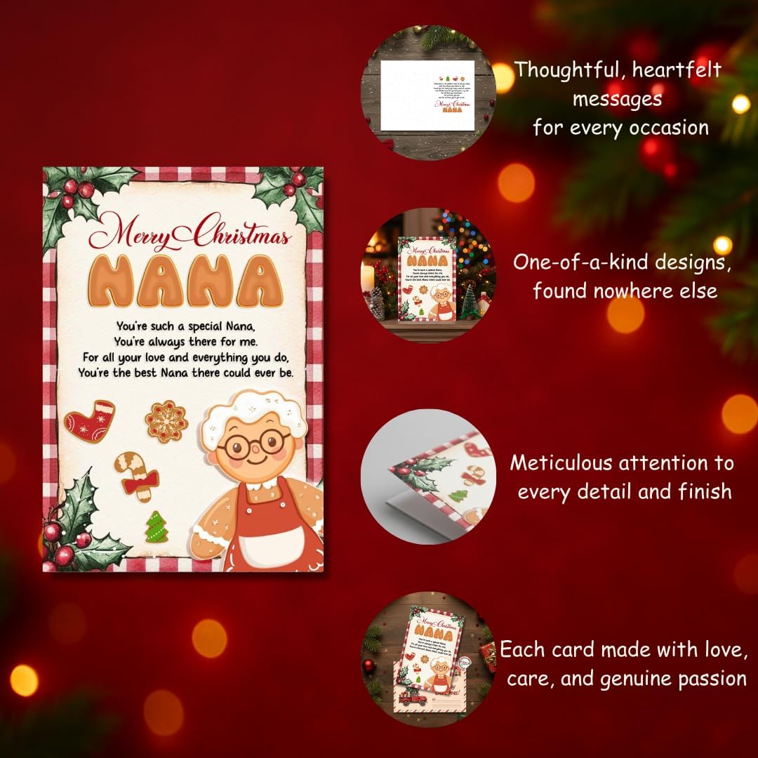Christmas Card for Nana with Premium Envelope – Loving Holiday Message and Heartfelt Grandma Keepsake